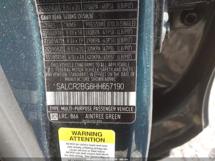 2017 Land Rover Discovery Sport Hse VIN: SALCR2BG6HH657190 Lot: 43937013