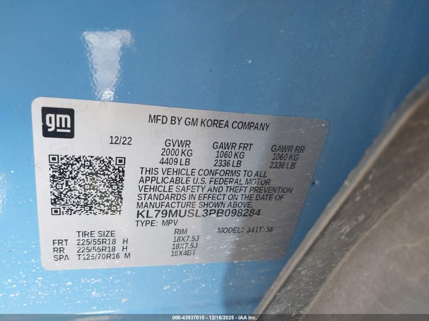 2023 Chevrolet Trailblazer Awd Rs VIN: KL79MUSL3PB098284 Lot: 43937015