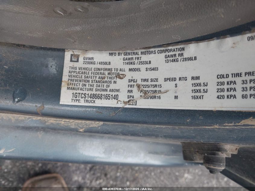 2006 GMC Canyon Sl VIN: 1GTCS148668165140 Lot: 43937036