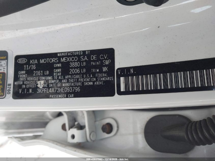 2017 Kia Forte Lx VIN: 3KPFL4A73HE093796 Lot: 43937062