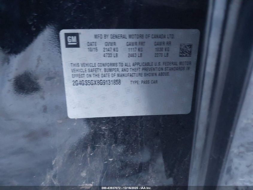 2016 Buick Regal Turbo Premium Ii VIN: 2G4GS5GX8G9131858 Lot: 43937072