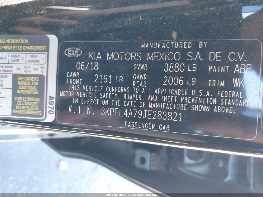 2018 Kia Forte S VIN: 3KPFL4A79JE283821 Lot: 43937073