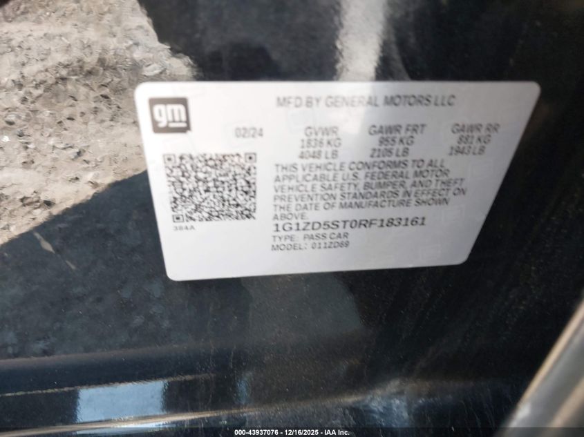 2024 Chevrolet Malibu Fwd 1Lt VIN: 1G1ZD5ST0RF183161 Lot: 43937076