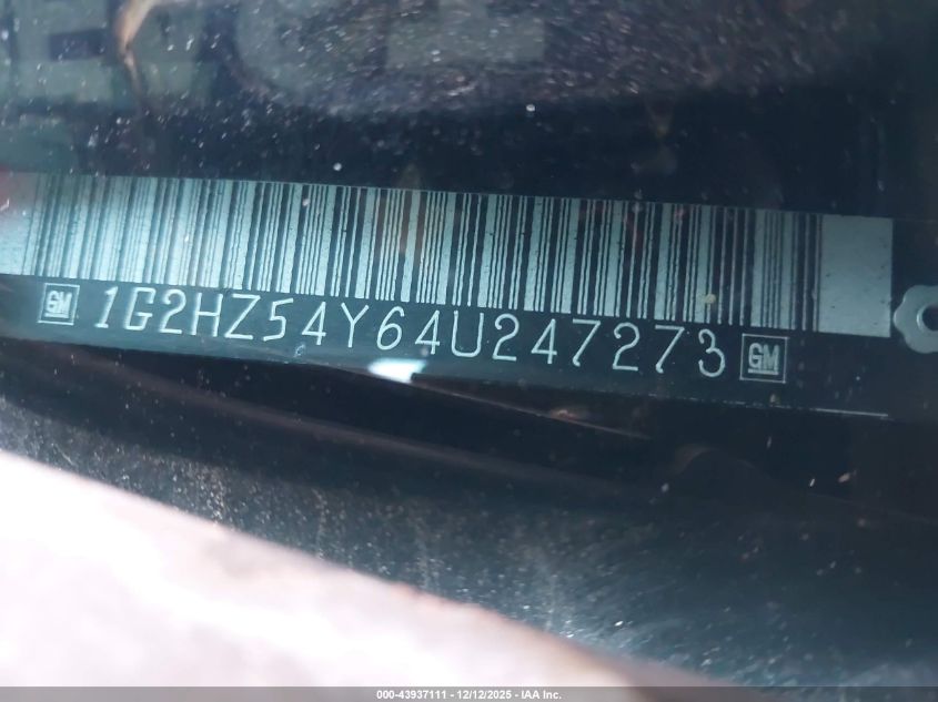 2004 Pontiac Bonneville Gxp VIN: 1G2HZ54Y64U247273 Lot: 43937111