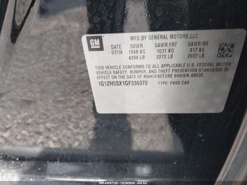 2016 Chevrolet Malibu Premier VIN: 1G1ZH5SX1GF336070 Lot: 43937120