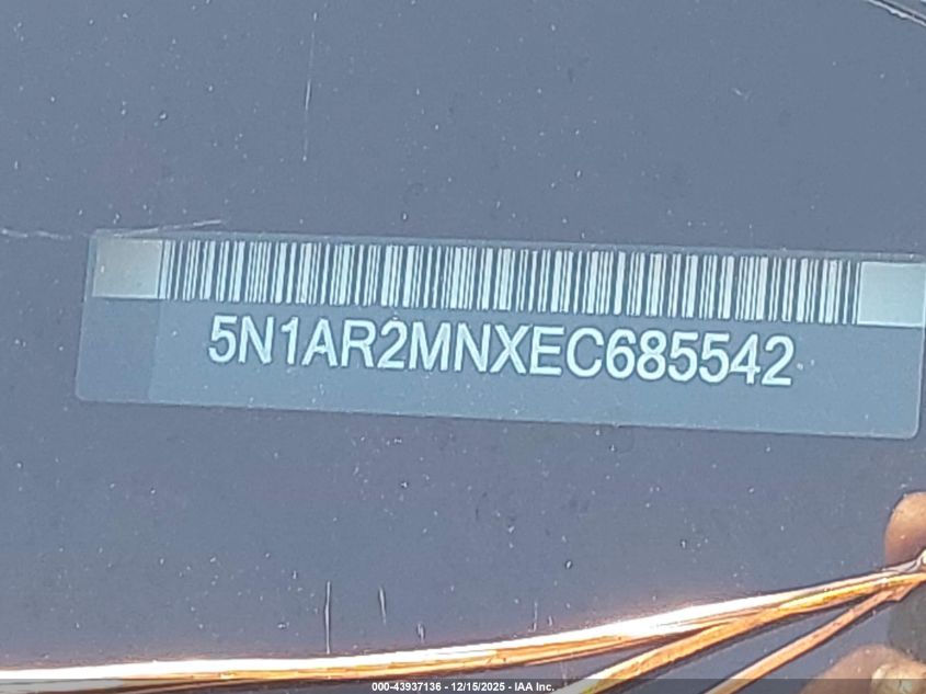 2014 Nissan Pathfinder Platinum VIN: 5N1AR2MNXEC685542 Lot: 43937136