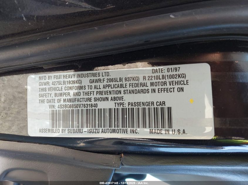 1997 Subaru Legacy Outback/Outback Limited VIN: 4S3BG6850V7631840 Lot: 43937145
