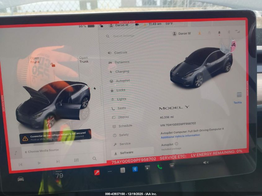 2023 Tesla Model Y Rwd VIN: 7SAYGDED9PF958702 Lot: 43937158