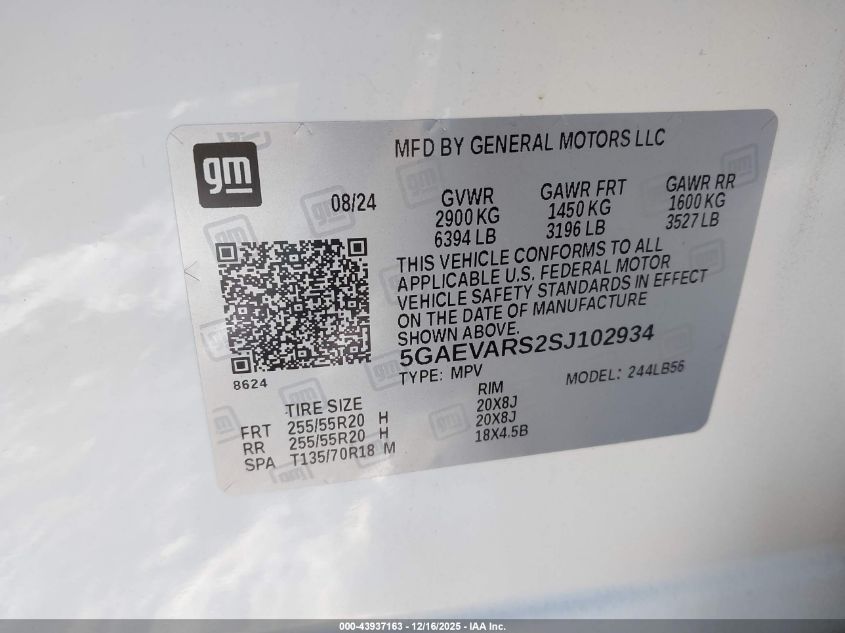 2025 Buick Enclave Preferred Fwd VIN: 5GAEVARS2SJ102934 Lot: 43937163