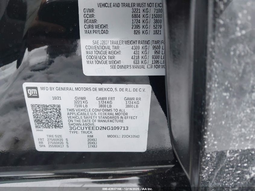 2022 Chevrolet Silverado 1500 Ltd 4Wd Short Bed Rst VIN: 3GCUYEED2NG109713 Lot: 43937166