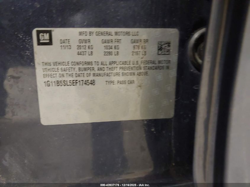 2014 Chevrolet Malibu Ls VIN: 1G11B5SL5EF174548 Lot: 43937176