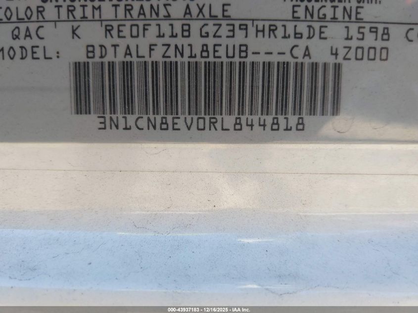 2024 Nissan Versa 1.6 Sv VIN: 3N1CN8EV0RL844818 Lot: 43937183