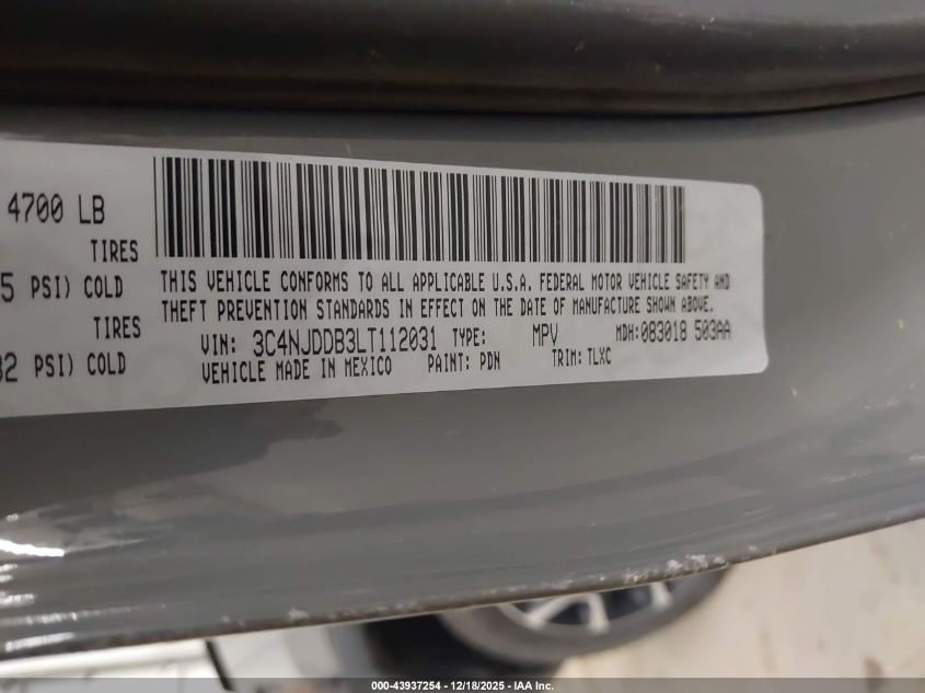 2020 Jeep Compass Trailhawk 4X4 VIN: 3C4NJDDB3LT112031 Lot: 43937254