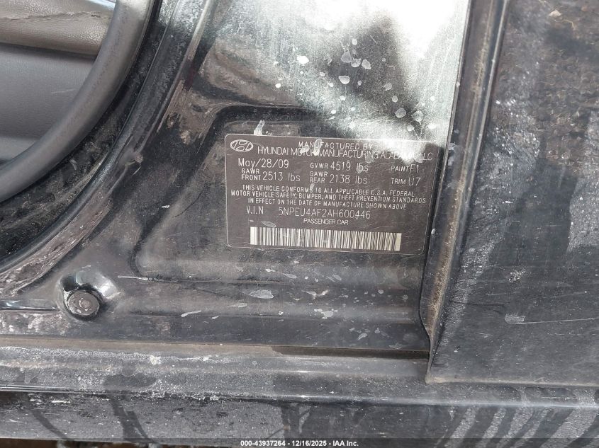 2010 Hyundai Sonata Se V6 VIN: 5NPEU4AF2AH600446 Lot: 43937264
