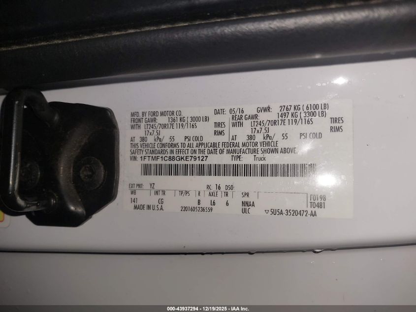2016 Ford F-150 Xl VIN: 1FTMF1C88GKE79127 Lot: 43937294
