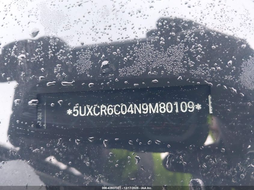 2022 BMW X5 xDrive40I VIN: 5UXCR6C04N9M80109 Lot: 43937331