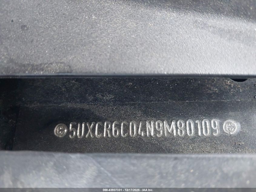 2022 BMW X5 xDrive40I VIN: 5UXCR6C04N9M80109 Lot: 43937331