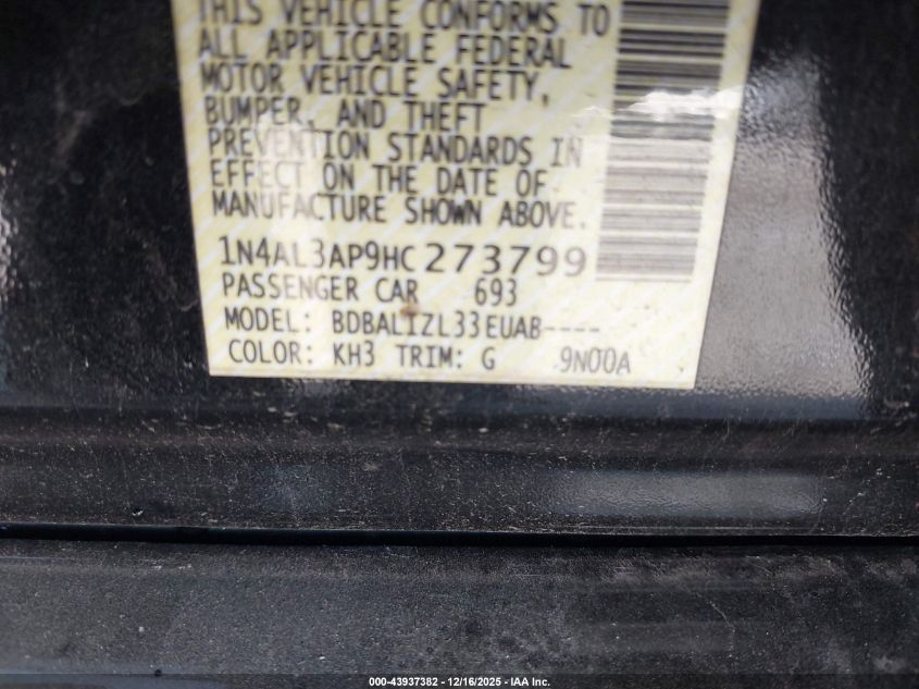 2017 Nissan Altima 2.5 Sv VIN: 1N4AL3AP9HC273799 Lot: 43937382