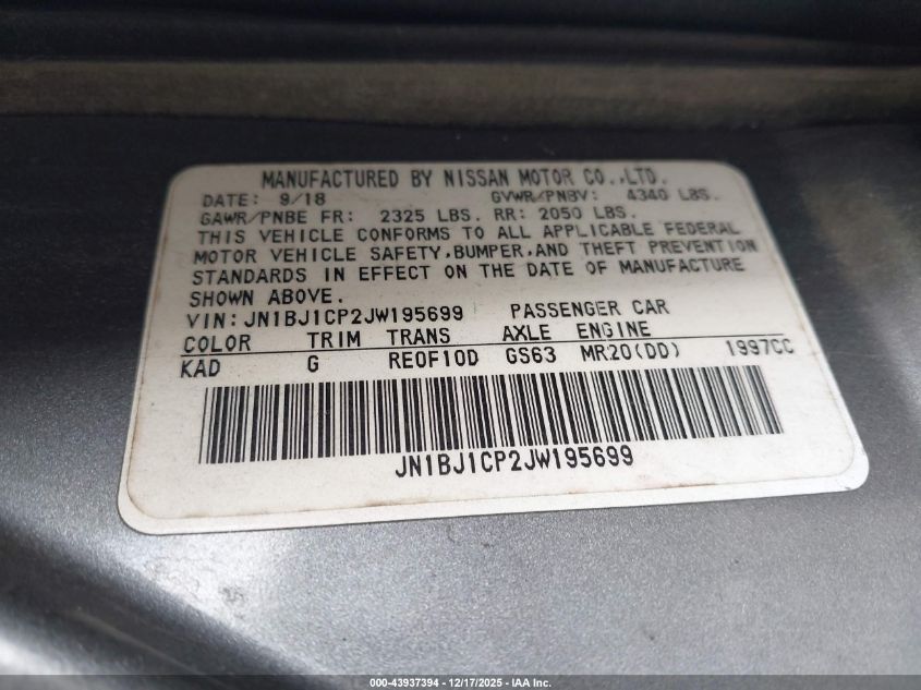 2018 Nissan Rogue Sport Sl VIN: JN1BJ1CP2JW195699 Lot: 43937394