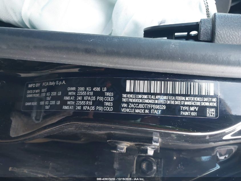 2015 Jeep Renegade Limited VIN: ZACCJBDT7FPB98329 Lot: 43937416