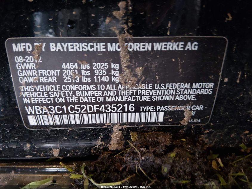 2013 BMW 328I VIN: WBA3C1C52DF435216 Lot: 43937431