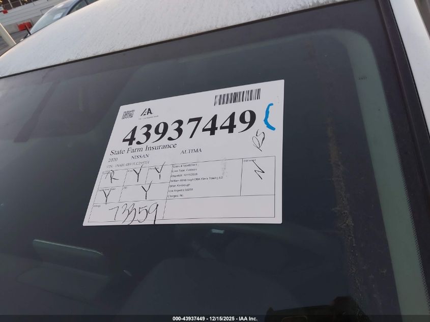 2020 Nissan Altima S Fwd VIN: 1N4BL4BV7LC255351 Lot: 43937449