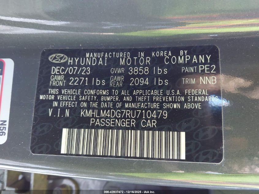 2024 Hyundai Elantra Sel VIN: KMHLM4DG7RU710479 Lot: 43937472