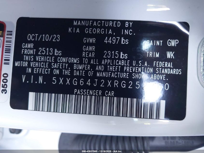 2024 Kia K5 Gt-Line VIN: 5XXG64J2XRG252760 Lot: 43937565