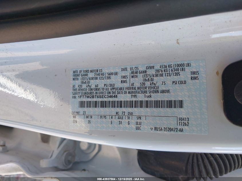 2025 Ford F-250 Xlt VIN: 1FT7W2BT6SEC34648 Lot: 43937584