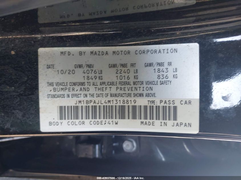 2021 Mazda Mazda3 2.5 S VIN: JM1BPAJL4M1318819 Lot: 43937586