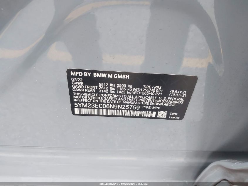 2022 BMW X4 - 5YM23EC06N9N25759