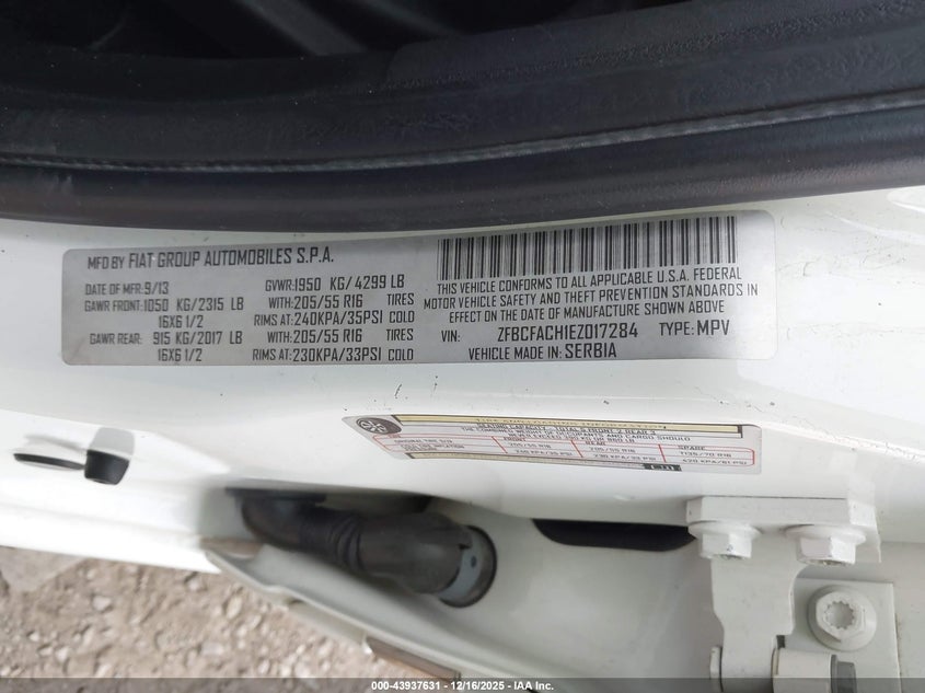 2014 Fiat 500L Lounge VIN: ZFBCFACH1EZ017284 Lot: 43937631