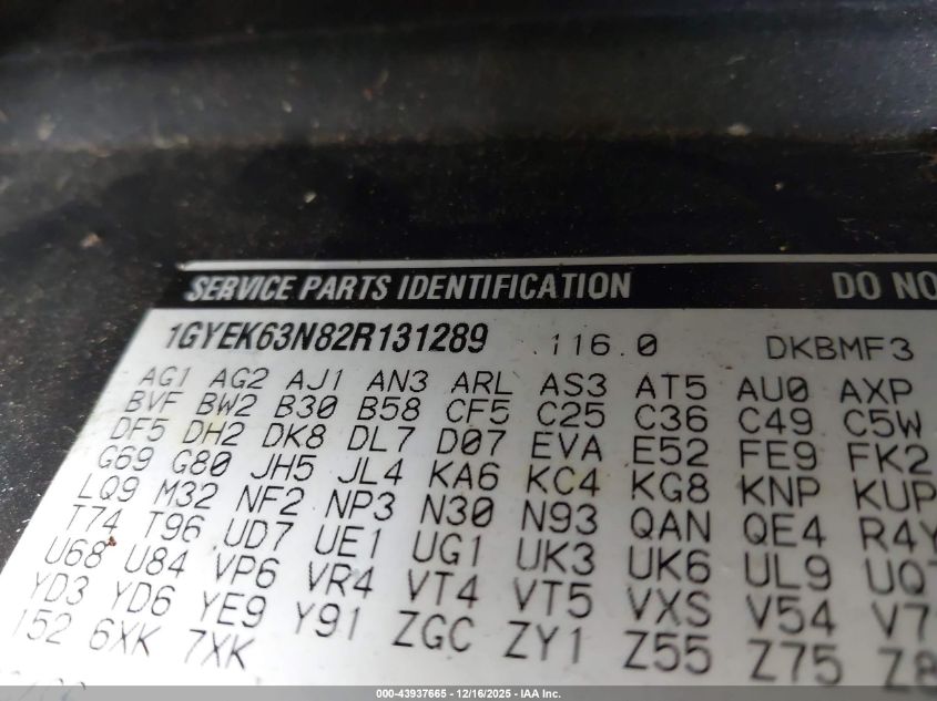 2002 Cadillac Escalade Standard VIN: 1GYEK63N82R131289 Lot: 43937665