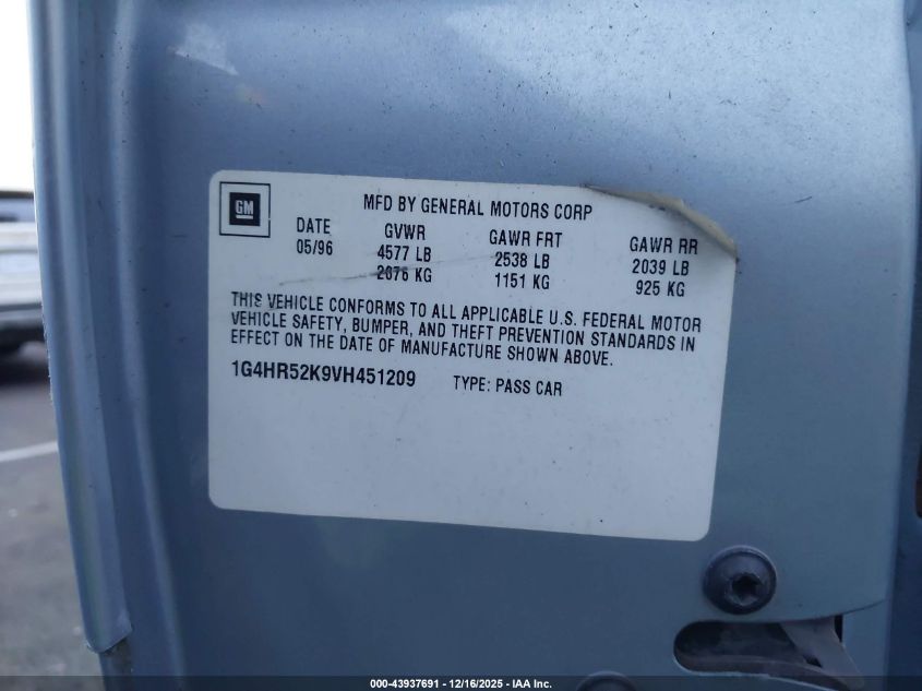 1997 Buick Lesabre Limited Cmi VIN: 1G4HR52K9VH451209 Lot: 43937691