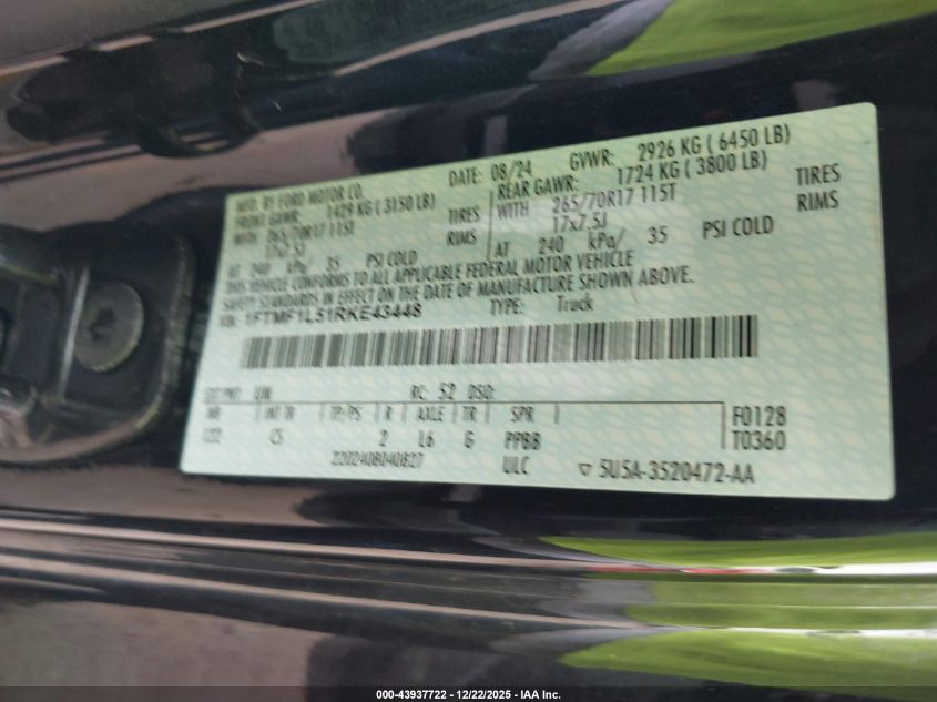 2024 Ford F-150 Xl VIN: 1FTMF1L51RKE43448 Lot: 43937722