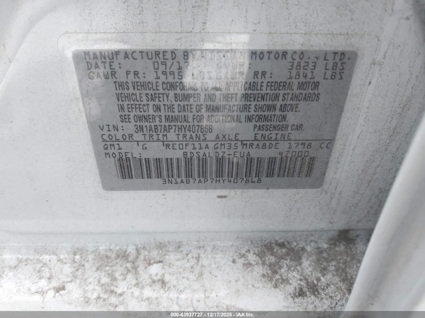 2017 Nissan Sentra Sv VIN: 3N1AB7AP7HY407868 Lot: 43937727