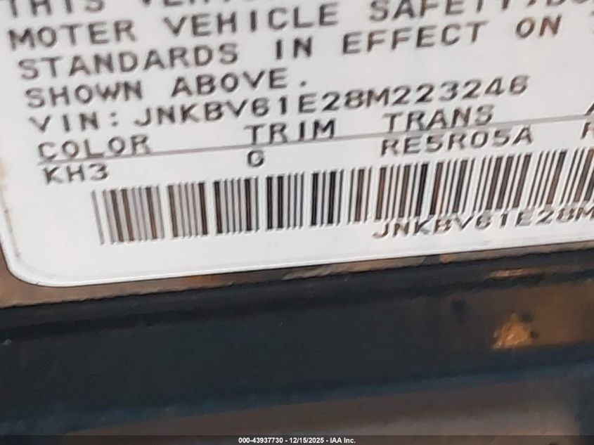 2008 Infiniti G35 Journey VIN: JNKBV61E28M223246 Lot: 43937730