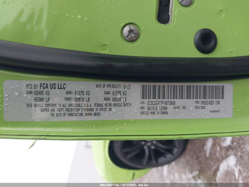 2015 Dodge Challenger R/T VIN: 2C3CDZAT7FH873686 Lot: 43937734