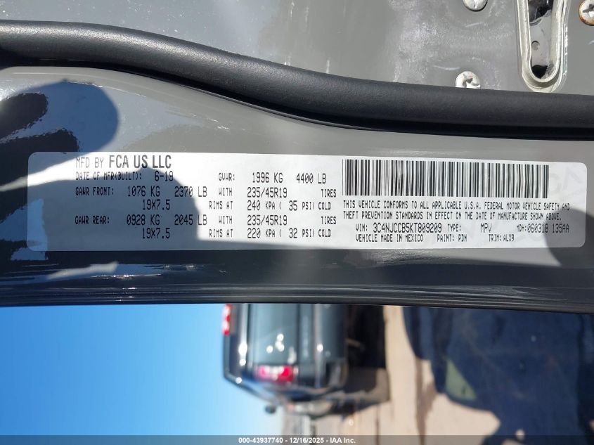 2019 Jeep Compass Limited Fwd VIN: 3C4NJCCB5KT809209 Lot: 43937740