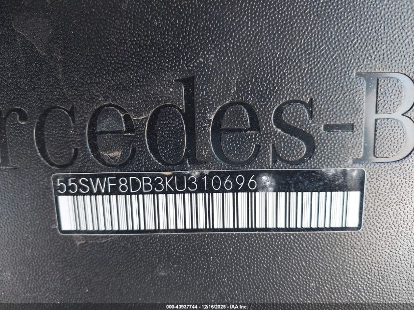 2019 Mercedes-Benz C 300 VIN: 55SWF8DB3KU310696 Lot: 43937744
