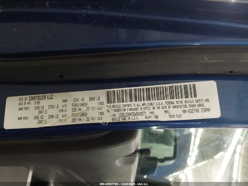 2009 Dodge Nitro Slt/Rt VIN: 1D8GU58X59W549271 Lot: 43937765