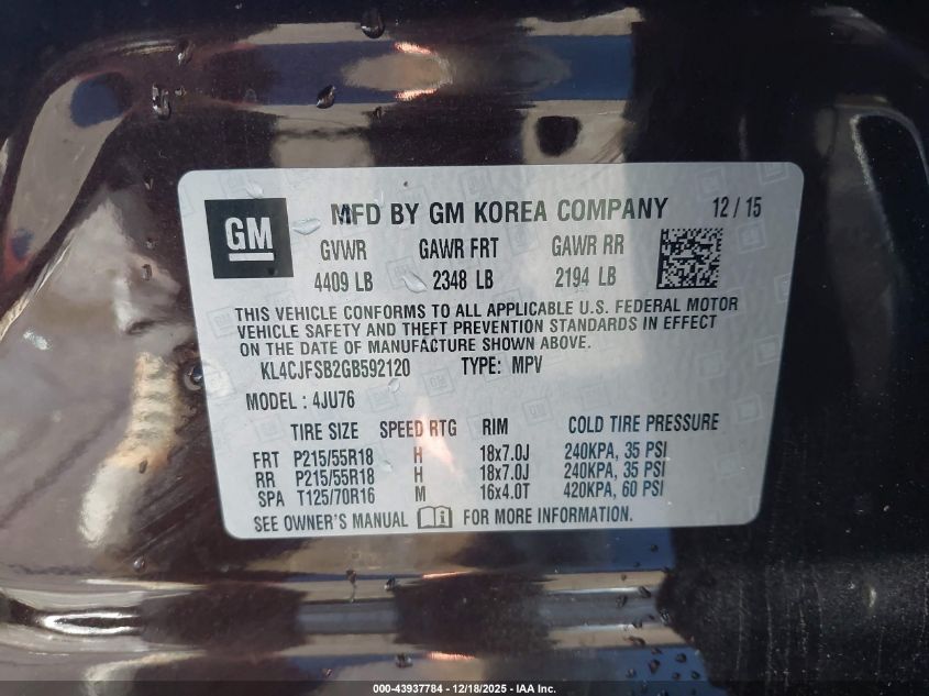 2016 Buick Encore Convenience VIN: KL4CJFSB2GB592120 Lot: 43937784