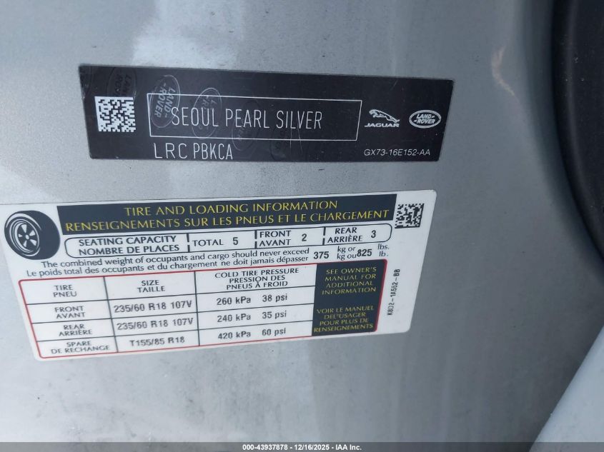 2020 Land Rover Range Rover Evoque S VIN: SALZJ2FX2LH061014 Lot: 43937878