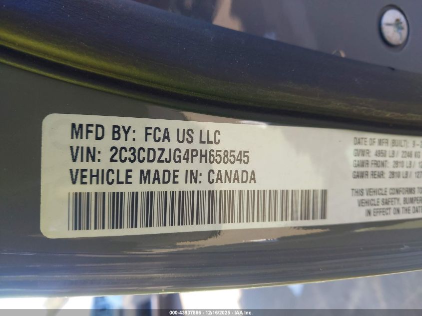 2023 Dodge Challenger Gt VIN: 2C3CDZJG4PH658545 Lot: 43937886