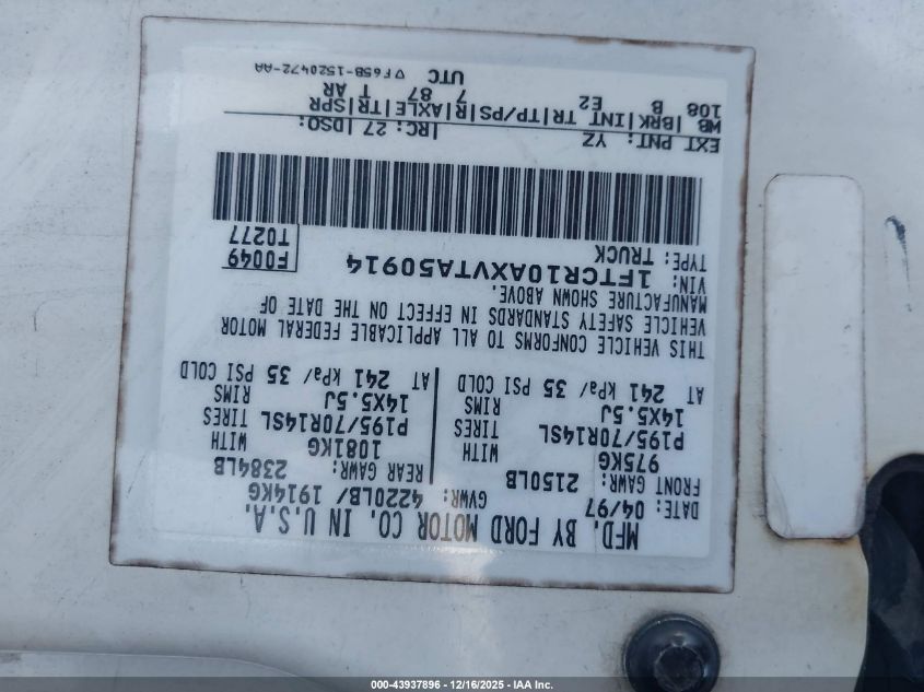 1997 Ford Ranger Splash/Xl/Xlt VIN: 1FTCR10AXVTA50914 Lot: 43937896