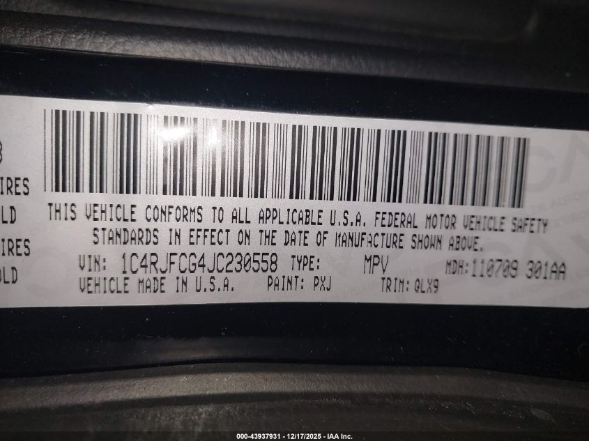 2018 Jeep Grand Cherokee High Altitude 4X4 VIN: 1C4RJFCG4JC230558 Lot: 43937931