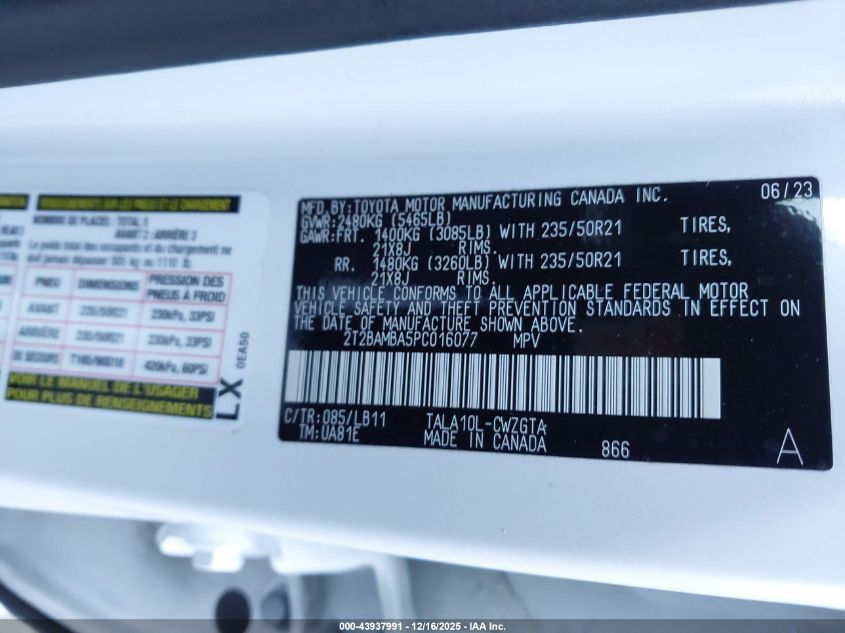 2023 Lexus Rx 350 Premium Plus VIN: 2T2BAMBA5PC016077 Lot: 43937991