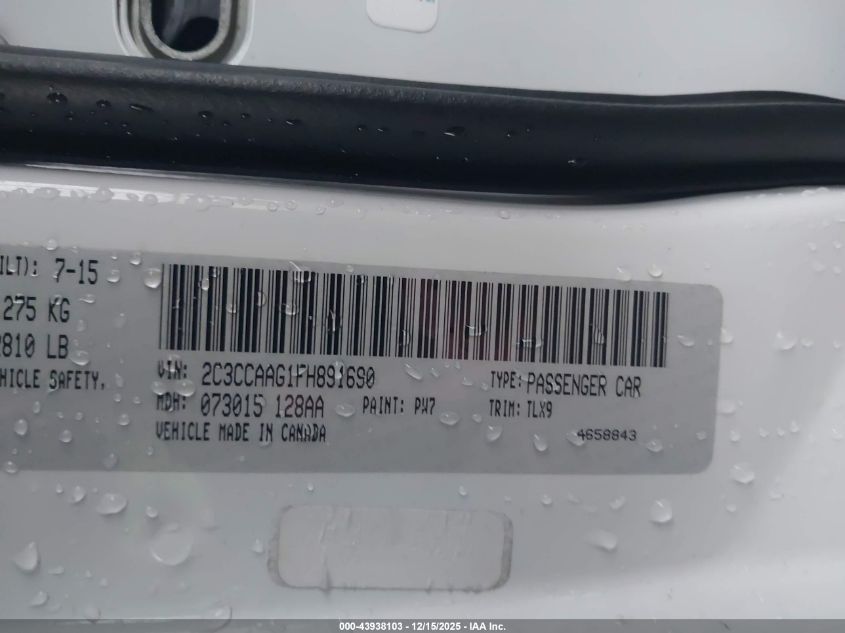 2015 Chrysler 300 Limited VIN: 2C3CCAAG1FH891690 Lot: 43938103