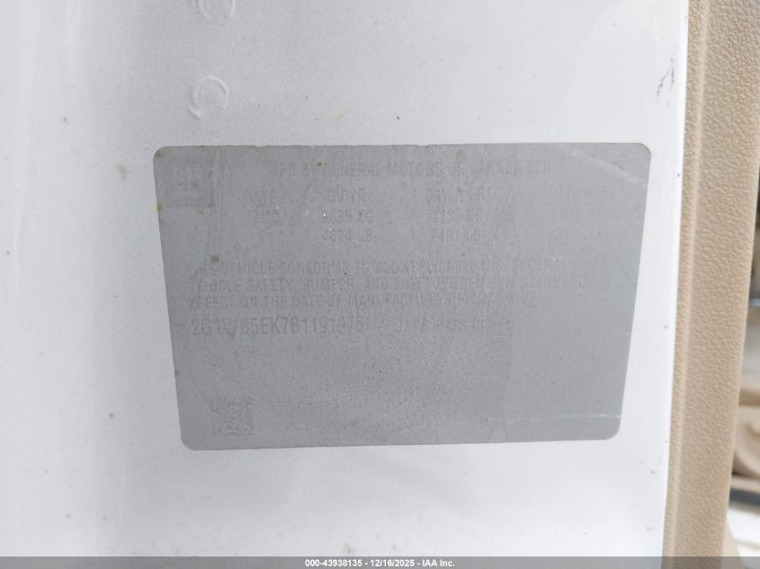 2011 Chevrolet Impala Lt VIN: 2G1WB5EK7B1191976 Lot: 43938135