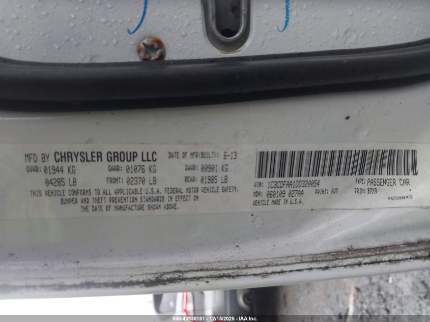 2013 Dodge Dart Se VIN: 1C3CDFAA1DD320054 Lot: 43938151